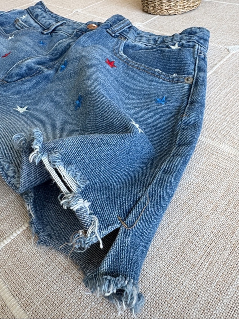No Boundaries Blue Denim Shorts with Red, White & Blue Star Embroidery - Picture 8 of 9